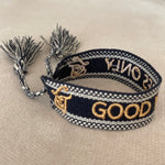 Load image into Gallery viewer, Bracelet coulissant «GOOD VIBES ONLY» noir
